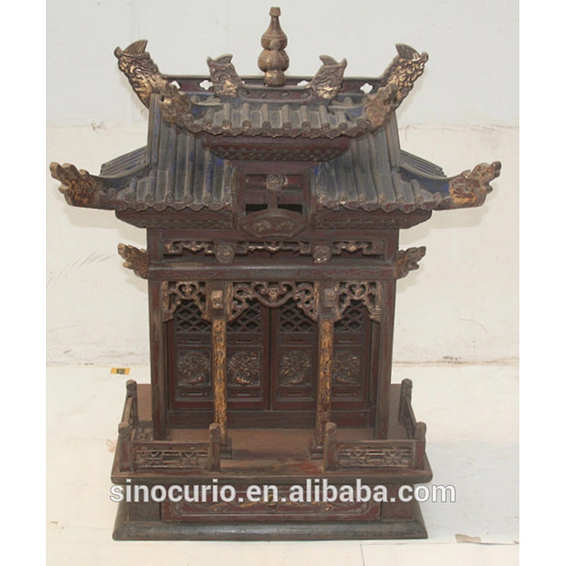 Antique oriental hand carved solid wood Buddha Niches