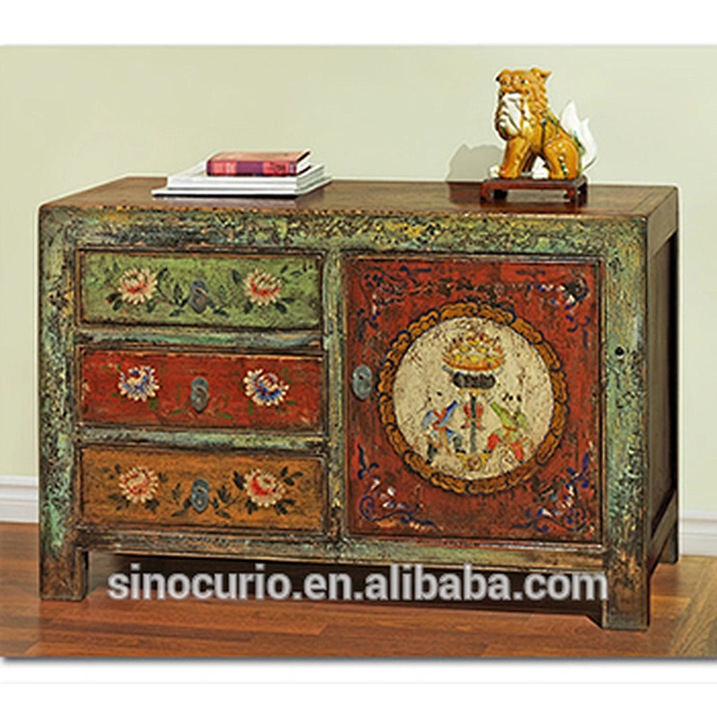 Chinese Antique Vintage Hand Painted Storage Cabinet