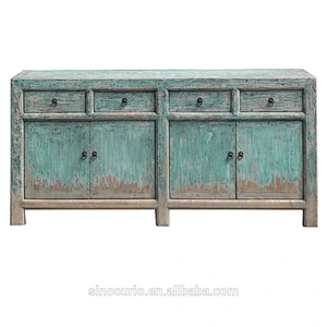 Chinese hand painted shabby chic furniture antique rustic distressed wood sideboard cabient
