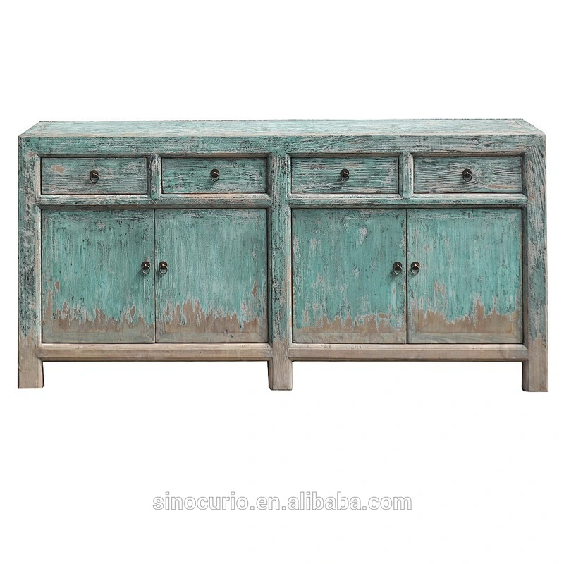 Chinese hand painted shabby chic furniture antique rustic distressed wood sideboard cabient