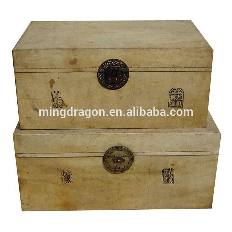 Chinese antique storage leather chest