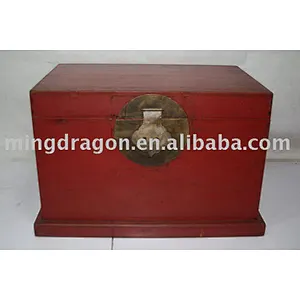 chinese antique red lacquered wooden trunk