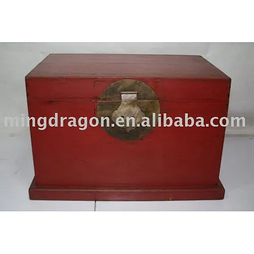 chinese antique red lacquered wooden trunk