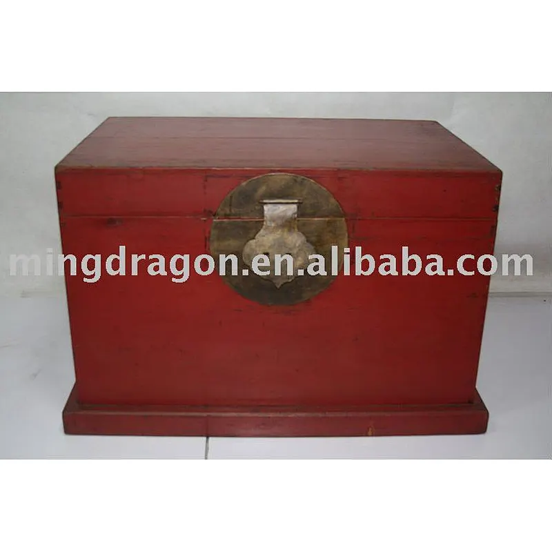 chinese antique red lacquered wooden trunk
