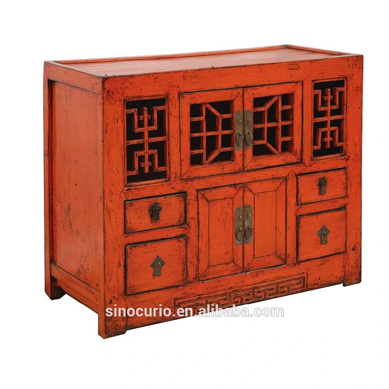 Chinese antique reclaimed wood furniture vintage hand carved sideboard buffet