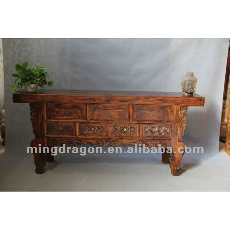 Chinese antique furniture pine recycle wood Shanxi natural wood color seven drawer alter TV table