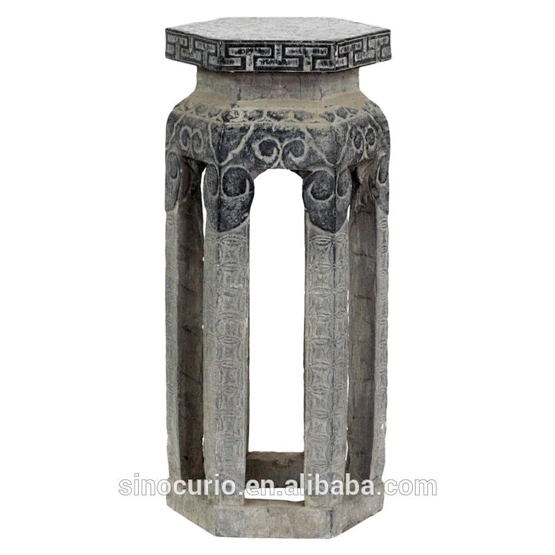 Antique Asian Design Stone Stand Natural Stone Flower Stand