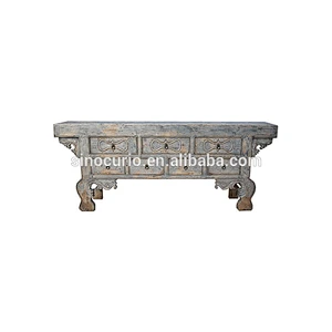 Oriental reproduction rustic distressed bleached console table