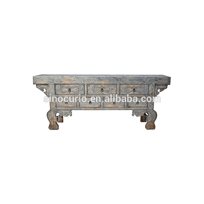 Oriental reproduction rustic distressed bleached console table