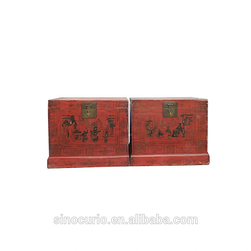 Chinese vintage black solid wood painted storage box