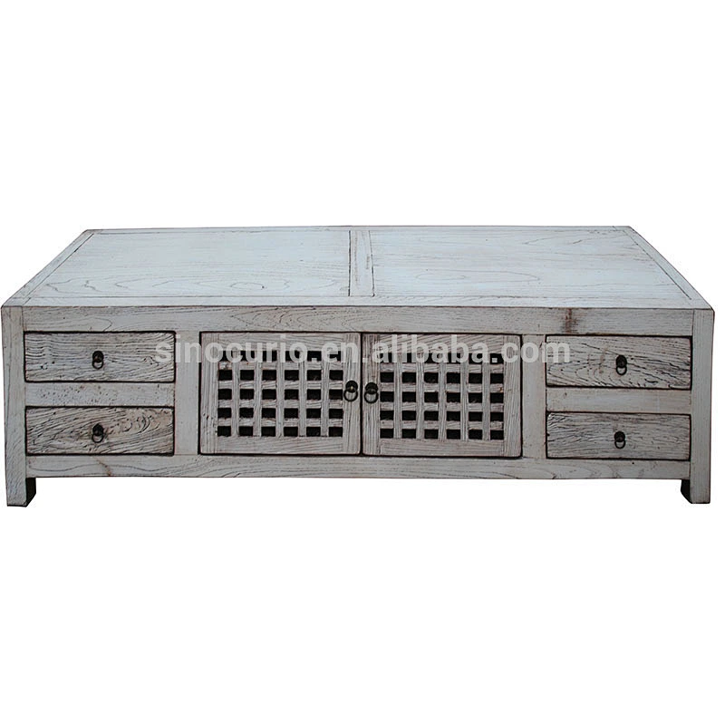 Chinese Antique Natural Polished Furniture Carved Recyclable Elm Wood TV Cabinet
