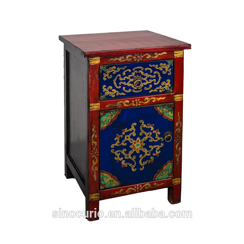 Chinese vintage antique rustic hand painted corner bedside cabinets furniture