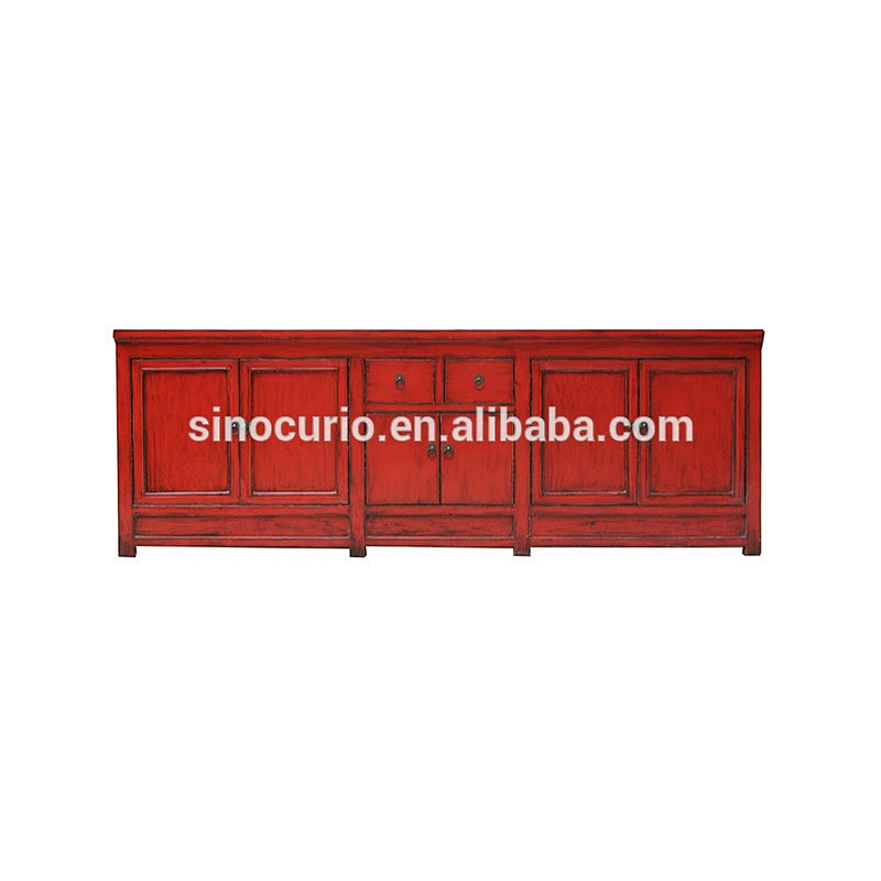 wholesale reclaimed wood furniture- Chinese red lacquer solid wood cabinet