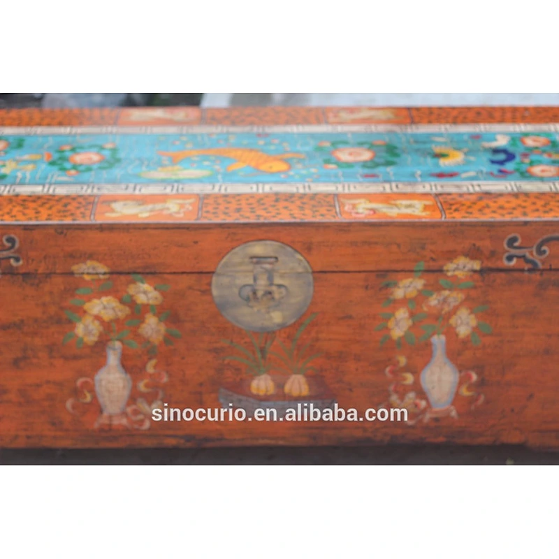 chinese antique painting storage chest coffee table