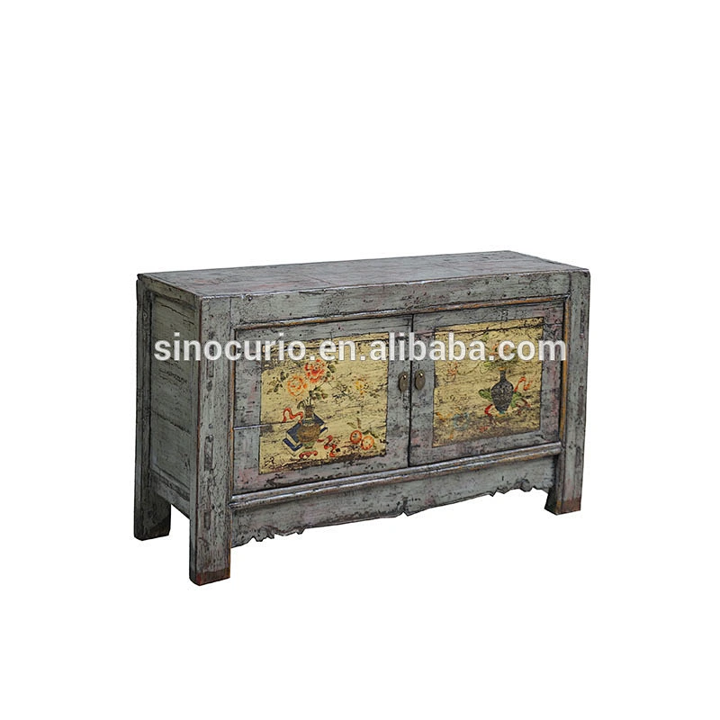 Chinese painted antique lacquer sideboard cabinet solid wood reproduction furniture wholesale