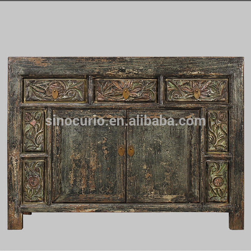 Oriental distressed furniture three drawer two door living room furniture