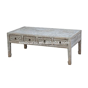 Chinese reproduction handmade rustic distressed low wooden coffee table with drawers