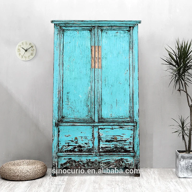 Vintage handmade distressed solid wood furniture wardrobe