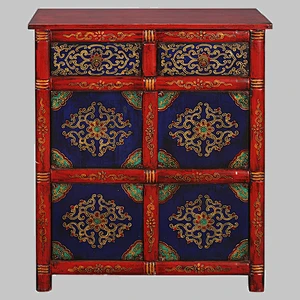 Chinese Antique Hand Painted Furniture Tibetan Medicine Cabinet