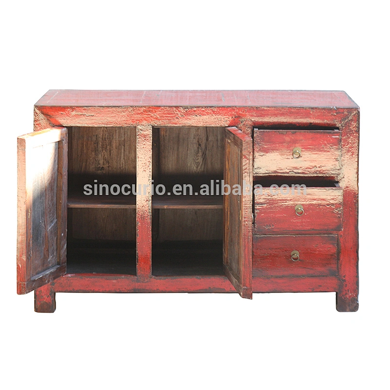 Shiny Old antique cabinet chinese sideboard antique red high glossy asian used furniture cabinet