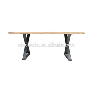 Antique iron leg rustic recycle solid wood slab dining table