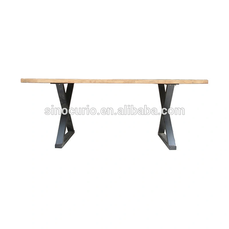 Antique iron leg rustic recycle solid wood slab dining table