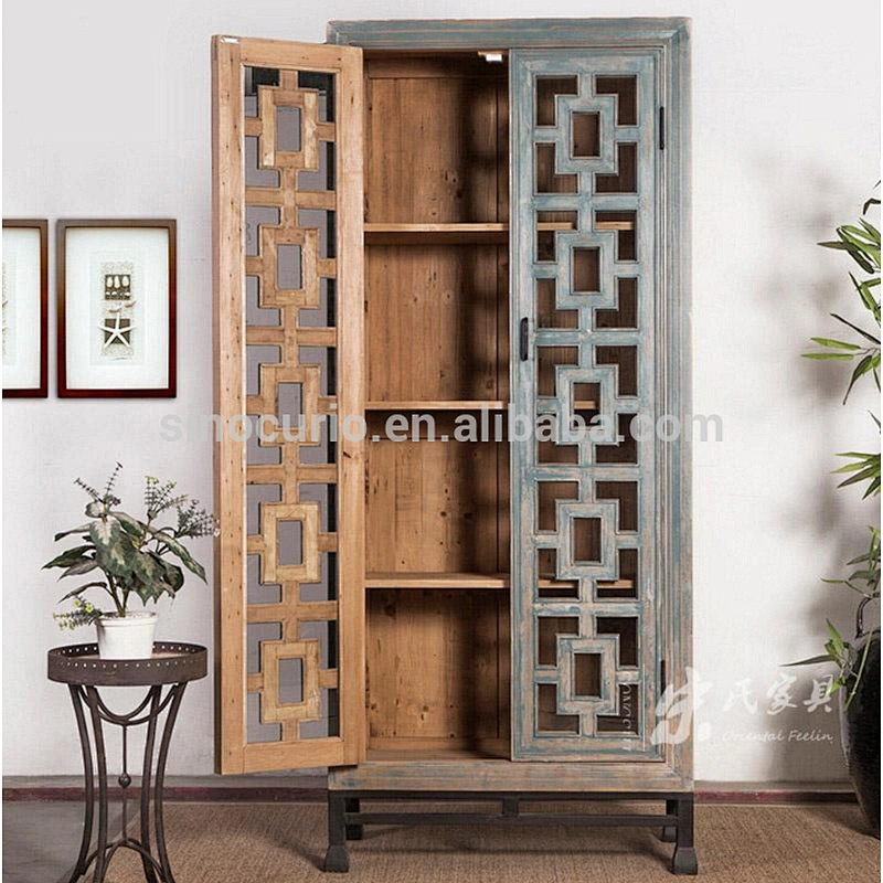 European furniture antique furniture rustic living room glass display cabinet