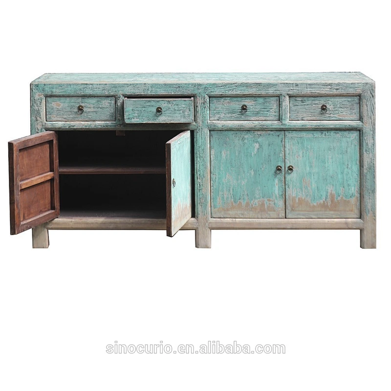 Chinese hand painted shabby chic furniture antique rustic distressed wood sideboard cabient