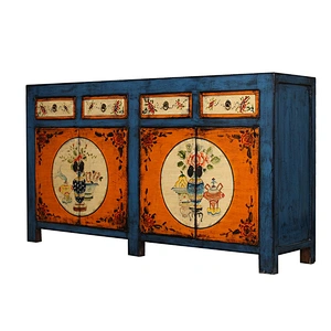 Wholesale Chinese solid wood reproduction hand painted floral cabinet furniture