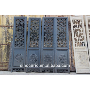 Chinese Antique vintage wooden black carved screen room divider