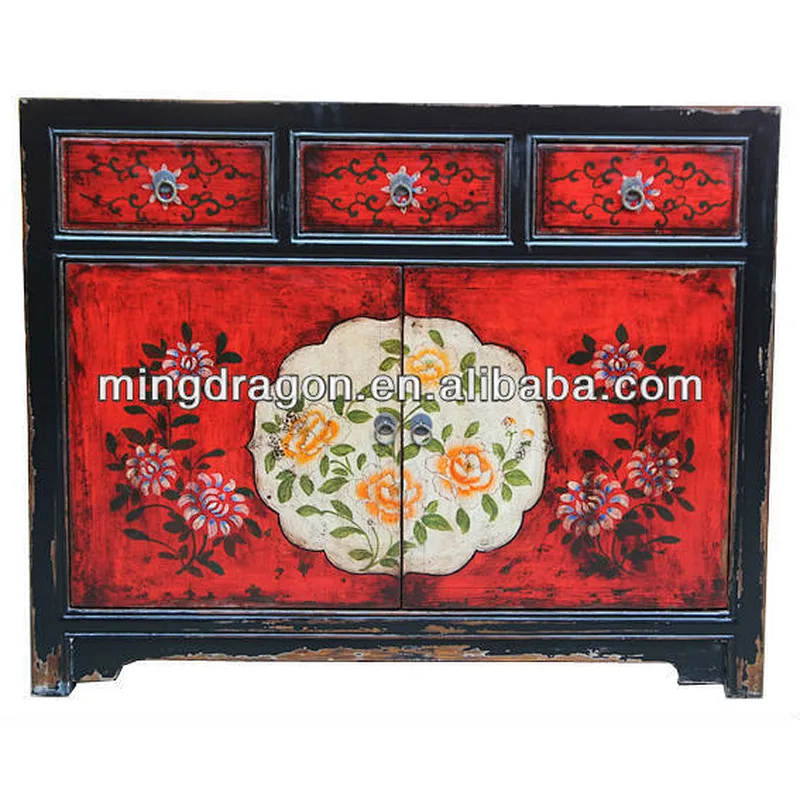 Chinese Antique furniture &hand paint two door two drawer wood cabinet