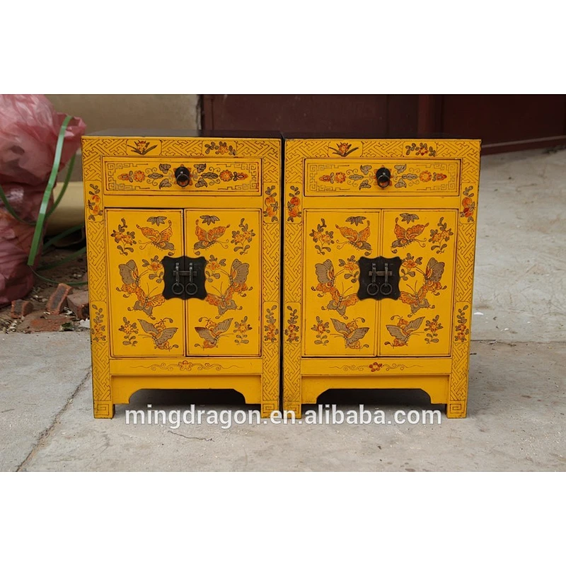 Chinese antique furniture solid wood two door drawing bedside cabinet