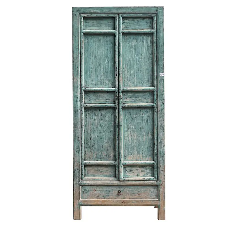 Antique Chinese 18th Century Hand Painted Wardrobe Blue Color Heavy Distressed Wedding Wardrobe