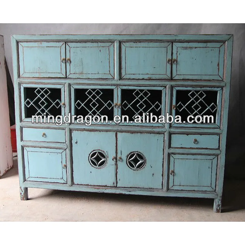 Chinese antique reproduction blue kitchen cabinet