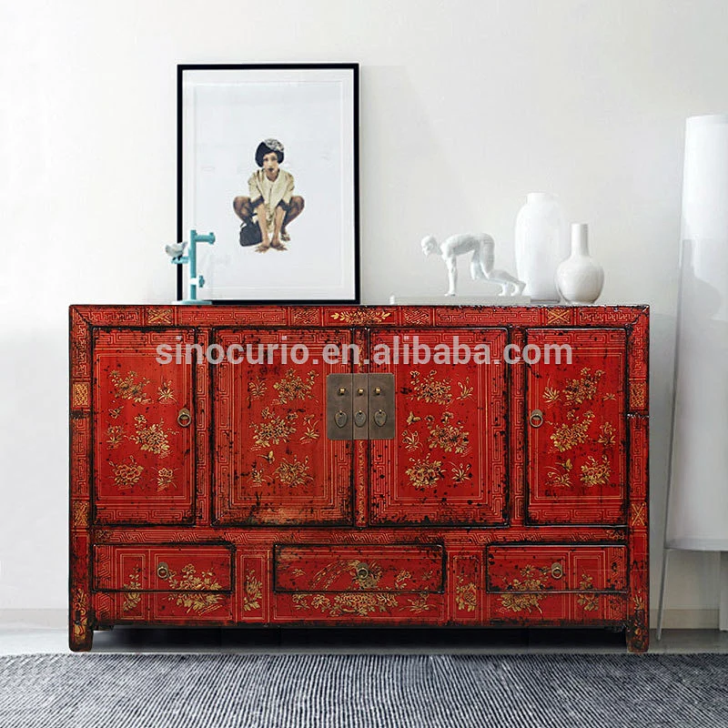 Antique Chinese furniture dinning room sideboard cabinet hand painted