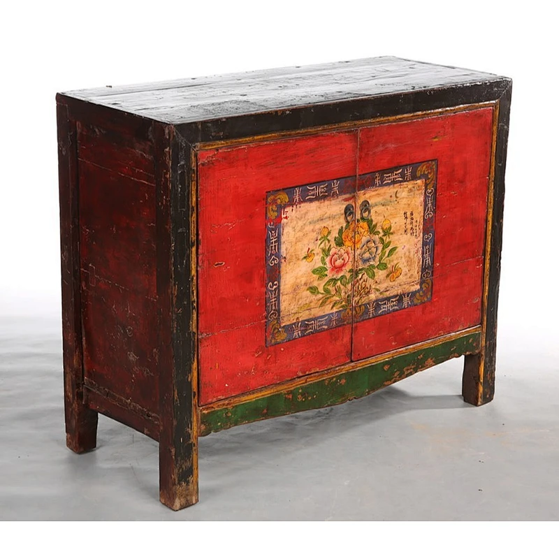 Chinese vintage wooden furniture distressed hand painted storage cabinet