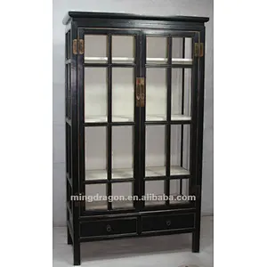Chinese antique furniture Beijing modern glass pine wood Black Two Drawer Two Door Cabinet