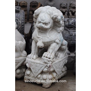 Antique Asian Chinese White Mable Stone Figure Statue Carved Lion