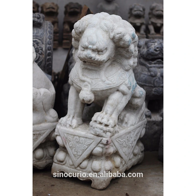 Antique Asian Chinese White Mable Stone Figure Statue Carved Lion