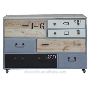 Vintage Industrial Drawers Chest Antique Country Style Storage Cabinet with Wheels