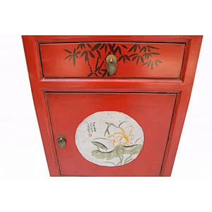 Chinese antique bedroom wooden cabinet, painted bedside cabinet