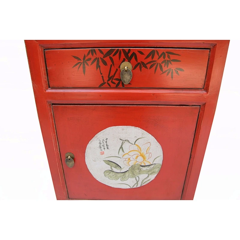 Chinese antique bedroom wooden cabinet, painted bedside cabinet