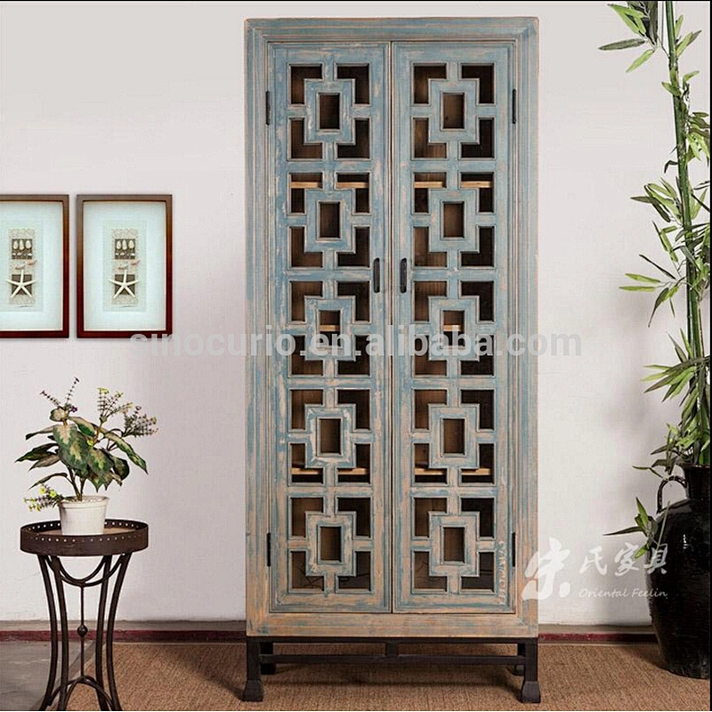 European furniture antique furniture rustic living room glass display cabinet