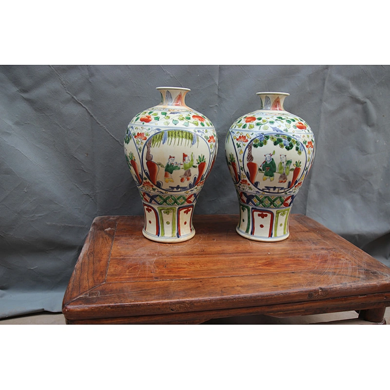 H60cm Chinese Ceramic Porcelain Antique Big Peony Flower Ginger Jars