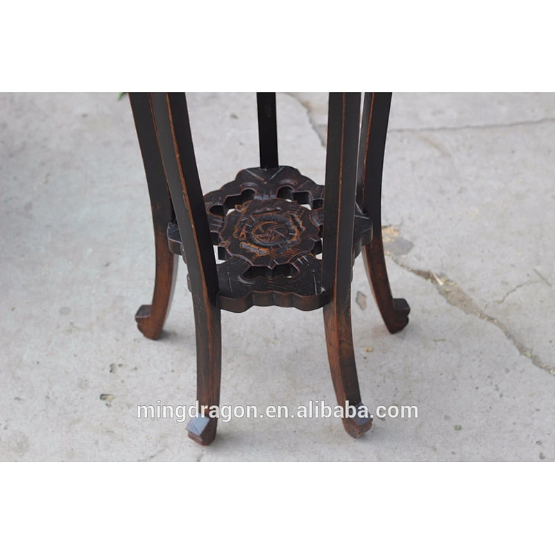 Hand carved antique flower stand with marble top
