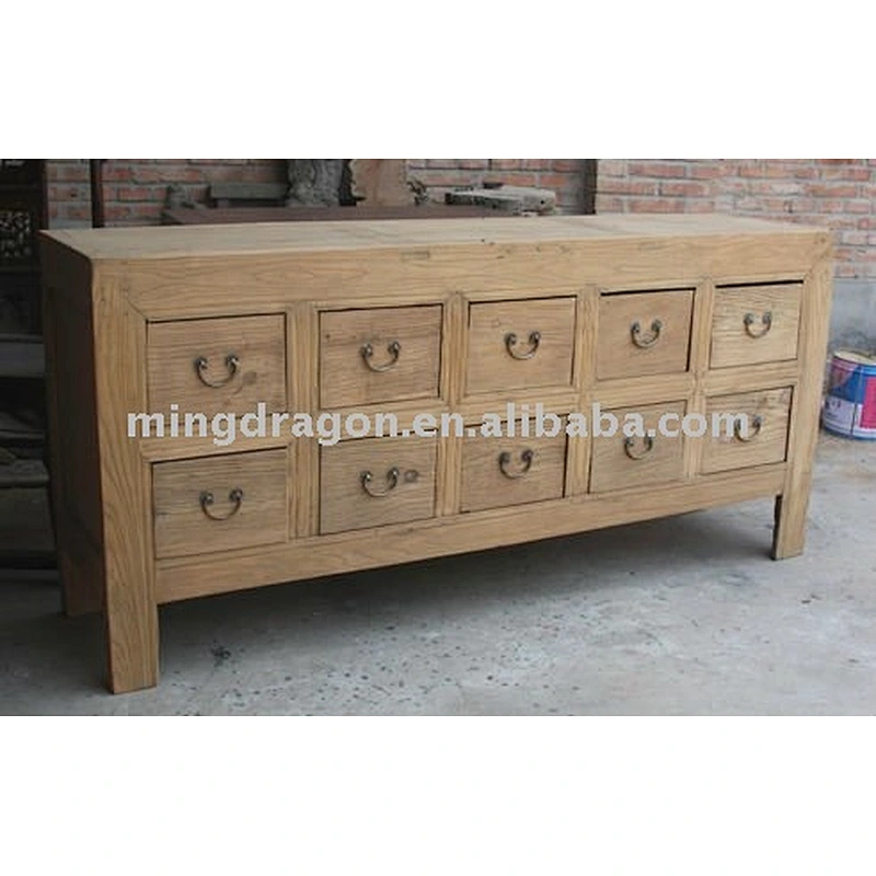Reclaimed Ten drawer natural color wood cabinet