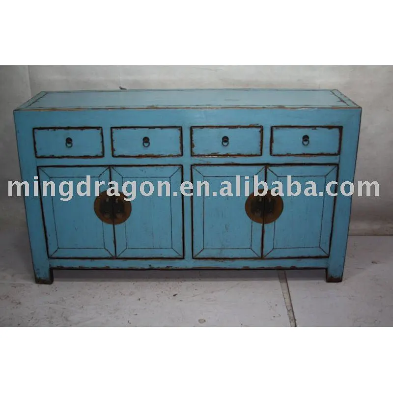 Blue four drawer four door cabinet
