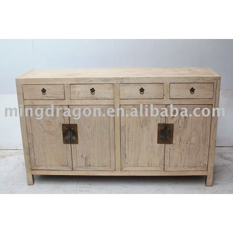 Natural wooden cabinet with four doors and four drawers