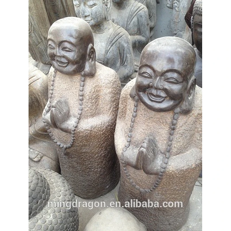 Antique Hand Made Carved Chinese Stone Laughing Buddha Garden Statues