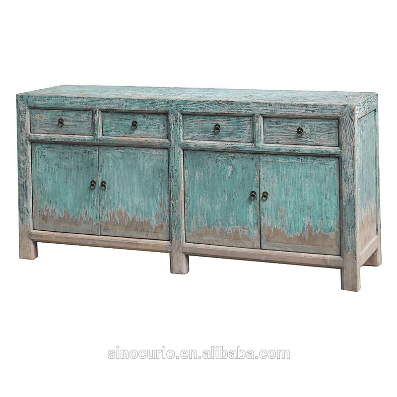Chinese hand painted shabby chic furniture antique rustic distressed wood sideboard cabient